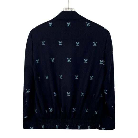 Louis Vuitton Dark Blue Logo Jacquard Wool-Cotton Jacket XS Size W/ Zipper & Lap - Picture 2 of 8